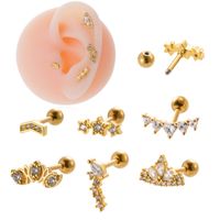 1 Piece Ear Cartilage Rings & Studs Sweet Heart Shape Crown 316 Stainless Steel  Copper Plating Inlay Zircon main image 4