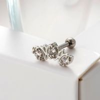1 Piece Ear Cartilage Rings & Studs Sweet Heart Shape Crown 316 Stainless Steel  Copper Plating Inlay Zircon sku image 3