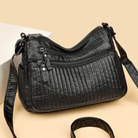 Women's Pu Leather Solid Color Classic Style Sewing Thread Square Zipper Shoulder Bag sku image 1