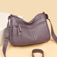 Women's Pu Leather Solid Color Classic Style Sewing Thread Square Zipper Shoulder Bag sku image 4