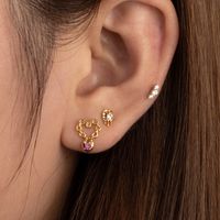 1 Piece Ear Cartilage Rings & Studs Sweet Heart Shape Flower 316 Stainless Steel  Copper Plating Inlay Zircon main image 6