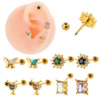 1 Piece Ear Cartilage Rings & Studs Sweet Flower Butterfly 316 Stainless Steel  Copper Plating Inlay Gem Zircon main image 4