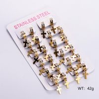 12 Pairs Casual Cross Plating Inlay Stainless Steel Zircon 18K Gold Plated Drop Earrings main image 1