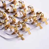 12 Pairs Casual Cross Plating Inlay Stainless Steel Zircon 18K Gold Plated Drop Earrings main image 6