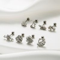 1 Piece Ear Cartilage Rings & Studs Sweet Heart Shape Flower Airplane 316 Stainless Steel  Copper Plating Inlay Zircon main image 4