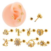 1 Piece Ear Cartilage Rings & Studs Sweet Heart Shape Flower Airplane 316 Stainless Steel  Copper Plating Inlay Zircon main image 3