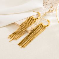 1 Pair Vintage Style Round Tassel Solid Color Plating Chain Stainless Steel 18k Gold Plated Drop Earrings main image 5