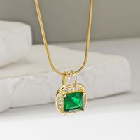 Simple Style Square Stainless Steel Plating Inlay Zircon 18k Gold Plated Pendant Necklace sku image 1