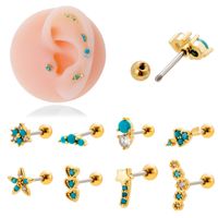 1 Piece Ear Cartilage Rings & Studs Sweet Heart Shape Flower 316 Stainless Steel  Copper Plating Inlay Zircon main image 3