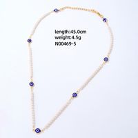 304 Stainless Steel Copper Simple Style Inlay Devil's Eye Square Eye Crystal Glass Freshwater Pearl Necklace sku image 5