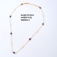 304 Stainless Steel Copper Simple Style Inlay Devil's Eye Square Eye Crystal Glass Freshwater Pearl Necklace sku image 6