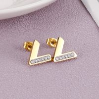 1 Piece Basic Triangle Plating Inlay Stainless Steel Rhinestones 18K Gold Plated Ear Studs main image 1