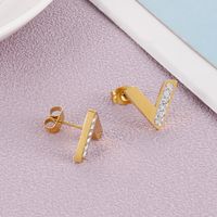 1 Piece Basic Triangle Plating Inlay Stainless Steel Rhinestones 18K Gold Plated Ear Studs main image 3