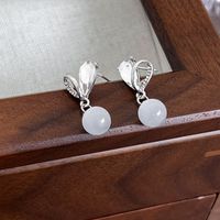 1 Pair Vintage Style Solid Color Plating Inlay Alloy Opal Rhinestones White Gold Plated Drop Earrings main image 7