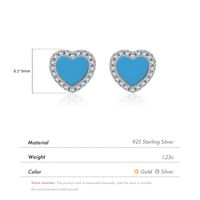 S925 Sterling Silver Heart-shaped Turquoise Stud Earrings Female main image 7