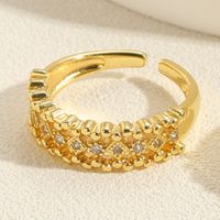 Elegant Oval Copper Plating Inlay Zircon 14k Gold Plated Open Rings sku image 4