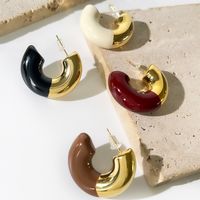 1 Paire Style Vintage Bloc De Couleur Placage Le Cuivre Plaqué Or 18k Boucles D'oreilles main image 1