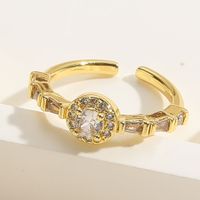 Vintage Style Simple Style Round Copper Plating Inlay Zircon 14k Gold Plated Open Rings sku image 2