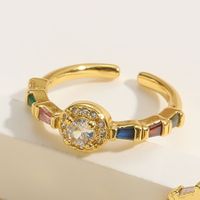 Vintage Style Simple Style Round Copper Plating Inlay Zircon 14k Gold Plated Open Rings sku image 1