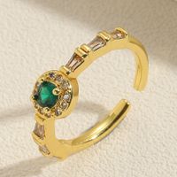 Vintage Style Simple Style Round Copper Plating Inlay Zircon 14k Gold Plated Open Rings sku image 3