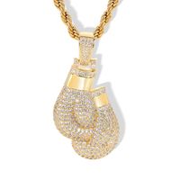 Hip-hop Boxing Gloves Copper Plating Inlay Zircon Gold Plated Men's Pendant Necklace main image 5