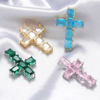 Hip-hop Rock Cool Style Cross Copper Plating Inlay Zircon 18k Gold Plated Charms main image 1