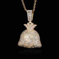 Hip-hop Purse Copper Plating Inlay Zircon Gold Plated Unisex Pendant Necklace sku image 1