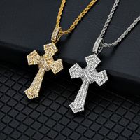 Hip-hop Cross Copper Plating Inlay Zircon Gold Plated Men's Pendant Necklace main image 1