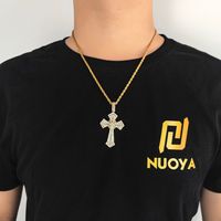 Hip-hop Cross Copper Plating Inlay Zircon Gold Plated Men's Pendant Necklace main image 3