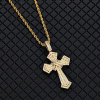 Hip-hop Cross Copper Plating Inlay Zircon Gold Plated Men's Pendant Necklace sku image 1