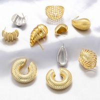 1 Pair Casual C Shape Spiral Stripe Plating Copper 18k Gold Plated Ear Studs main image 1
