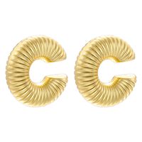 1 Pair Casual C Shape Spiral Stripe Plating Copper 18k Gold Plated Ear Studs sku image 17