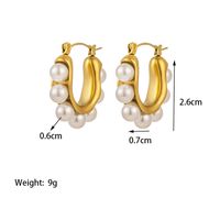 1 Pair Retro Baroque Style Geometric Solid Color Epoxy Plating Inlay Titanium Steel Artificial Pearls 18k Gold Plated Hoop Earrings main image 2