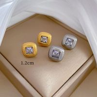 1 Piece Simple Style Classic Style Square Plating Inlay Titanium Steel Artificial Gemstones Ear Studs main image 1
