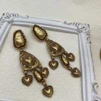 1 Pair Retro Heart Shape Plating Metal Drop Earrings main image 3