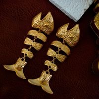1 Pair Vintage Style Exaggerated Fish Bone Plating Alloy 24k Gold Plated Drop Earrings main image 1