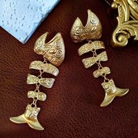 1 Pair Vintage Style Exaggerated Fish Bone Plating Alloy 24k Gold Plated Drop Earrings main image 4