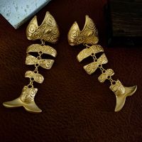 1 Pair Vintage Style Exaggerated Fish Bone Plating Alloy 24k Gold Plated Drop Earrings main image 3