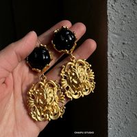 1 Pair Vintage Style Lion Plating Alloy Resin Drop Earrings sku image 1