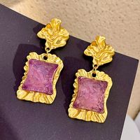 1 Pair Vintage Style Rectangle Plating Alloy Resin Drop Earrings main image 1