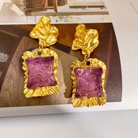 1 Pair Vintage Style Rectangle Plating Alloy Resin Drop Earrings main image 5