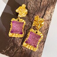 1 Pair Vintage Style Rectangle Plating Alloy Resin Drop Earrings main image 4