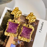 1 Pair Vintage Style Rectangle Plating Alloy Resin Drop Earrings main image 3