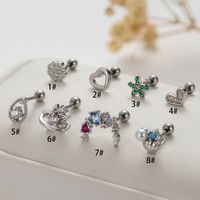 1 Piece Ear Cartilage Rings & Studs Vintage Style French Style Simple Style Leaves Water Droplets Heart Shape 316 Stainless Steel  Copper Plating Inlay Pearl Zircon main image 3