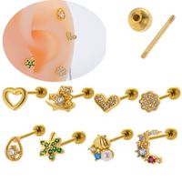 1 Piece Ear Cartilage Rings & Studs Vintage Style French Style Simple Style Leaves Water Droplets Heart Shape 316 Stainless Steel  Copper Plating Inlay Pearl Zircon main image 5