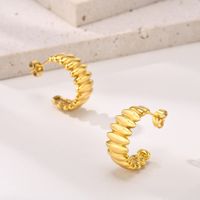 1 Pair Vintage Style French Style Simple Style Solid Color Plating 304 Stainless Steel 18K Gold Plated Hoop Earrings main image 3
