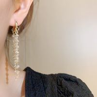 1 Pair Elegant Romantic Solid Color Beaded Tassel Plating Artificial Crystal Copper 14k Gold Plated Drop Earrings main image 3