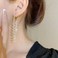1 Pair Elegant Romantic Solid Color Beaded Tassel Plating Artificial Crystal Copper 14k Gold Plated Drop Earrings main image 5