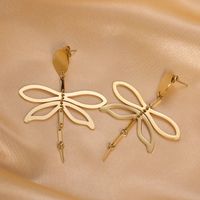 1 Pair Elegant Vacation Modern Style Dragonfly Plating 304 Stainless Steel 14K Gold Plated Drop Earrings main image 4