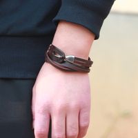 Casual Vintage Style Roman Style Geometric Alloy Leather Layered Men's Bangle main image 1